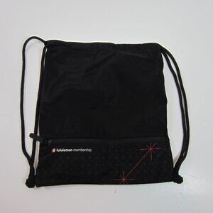 Lululemon Membership Black Vinyl Drawstring Bag With Zippered Pocket
